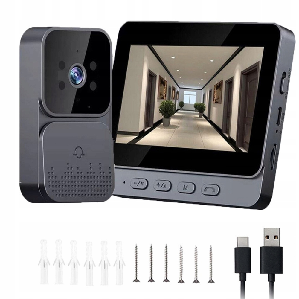 Dzwonek Inteligentny Kamera Wideo Domofon 4.3'' Ekran Ips Czarny Monitor