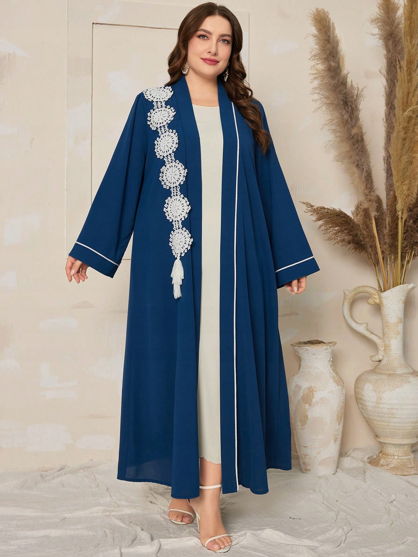 Šaty V Arabském Stylu Abaya Tunika Modrá Shein XL 42