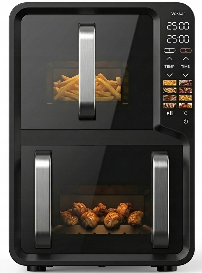 Beztuková Dvoukomorová Vertikální Fritéza Voksar R11 Air Fryer 13L XXL
