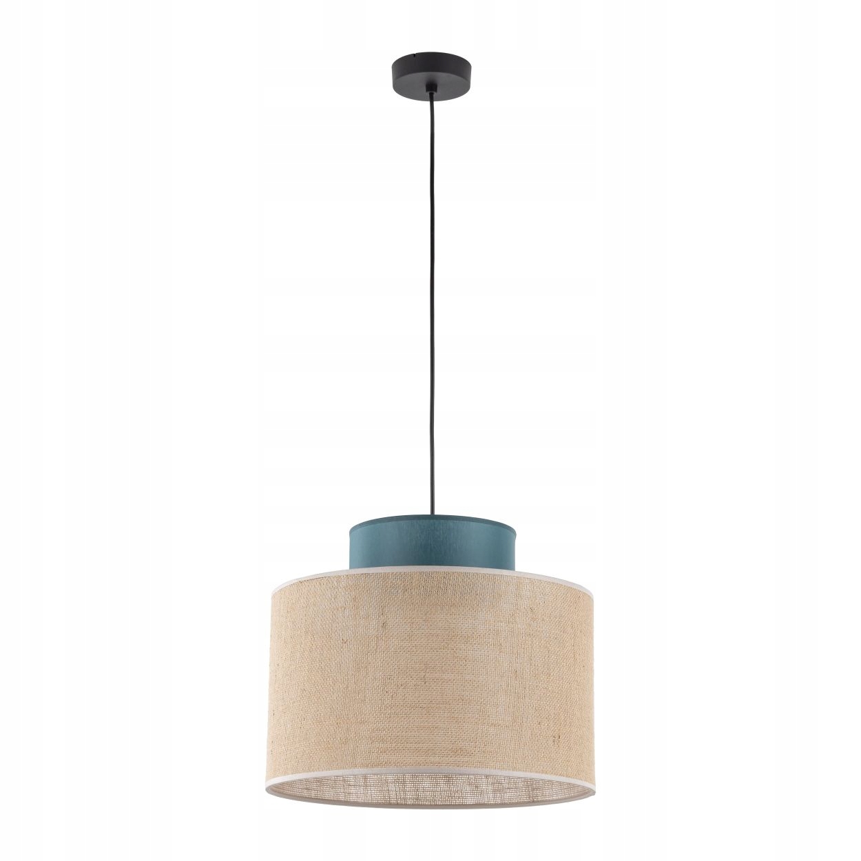 Závěsná lampa Duo černá stínidlo juta zelená 1xE27 38 cm Boho Moderní