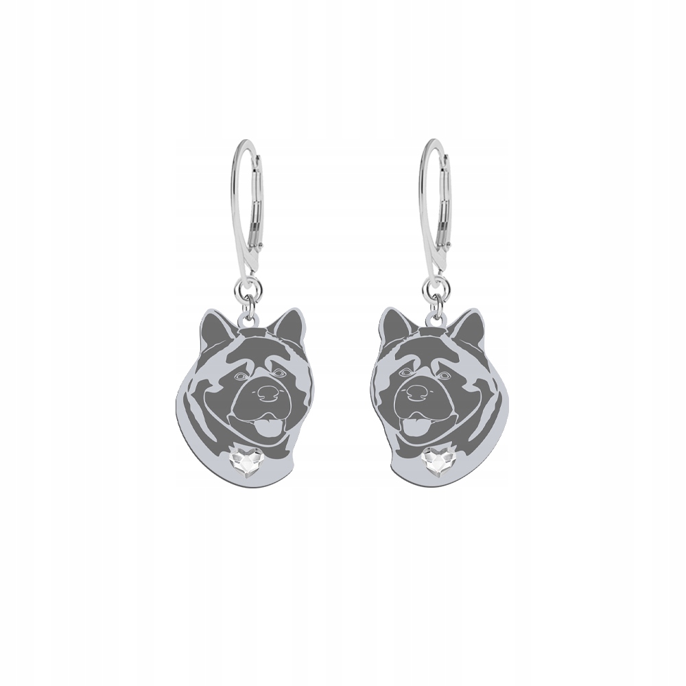 Stříbrné Náušnice se psem Akita americká 925 Šperky Gravírování Bonus