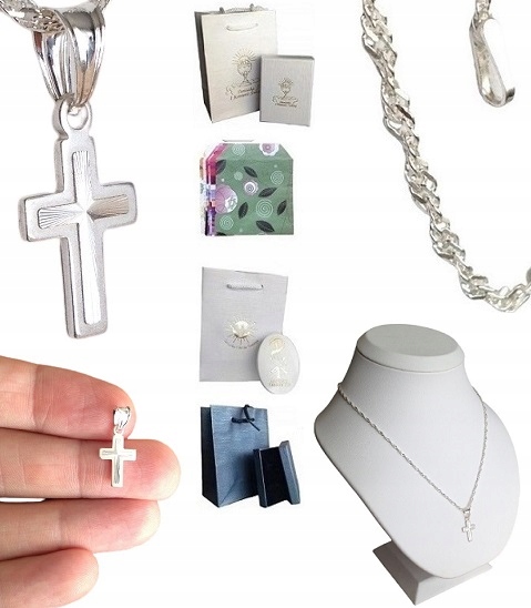 Łańcuszek srebrny komunijny / chrzest + krzyżyk (na PREZENT / Komunia)