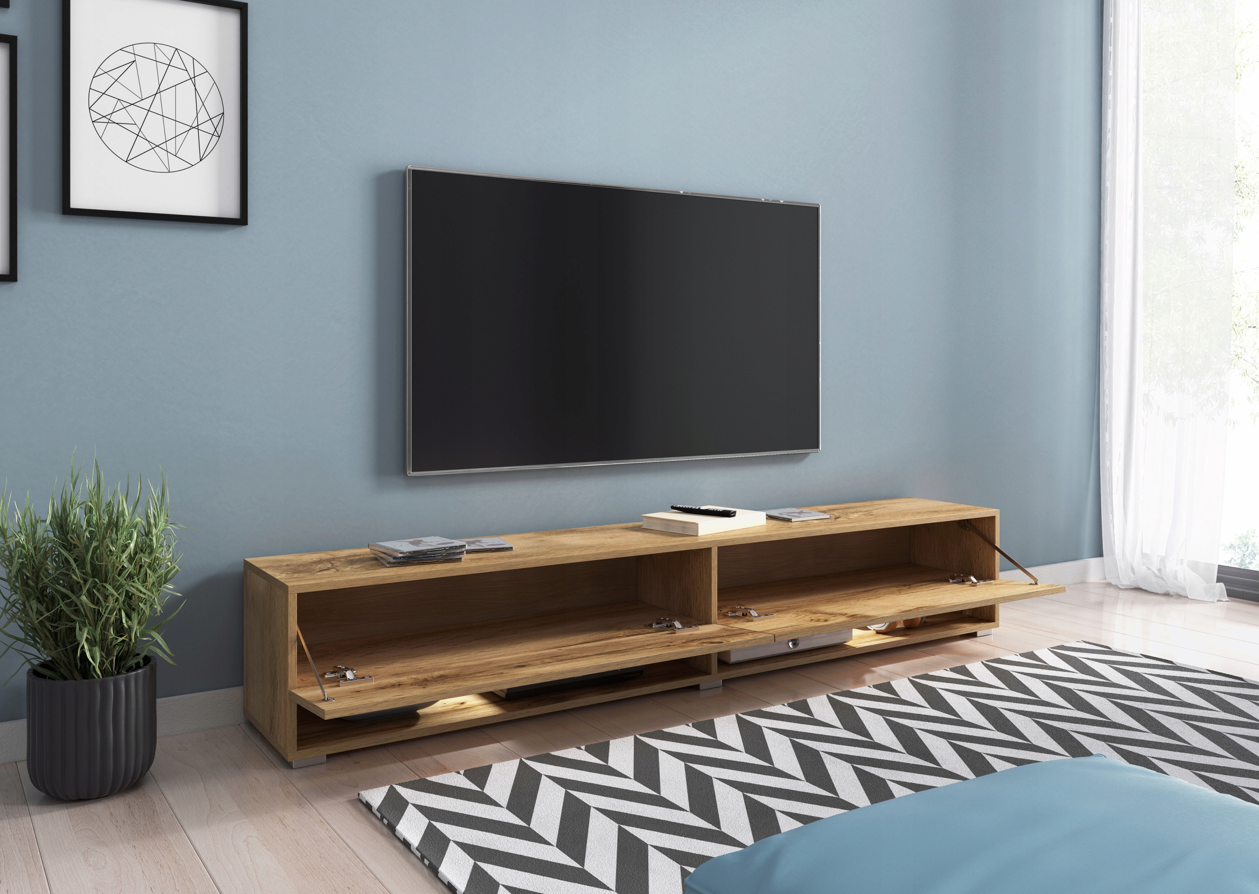 Szafka RTV wisząca/stojąca LOWBOARD A 180 cm WOTAN Kolekcja Barto-Design