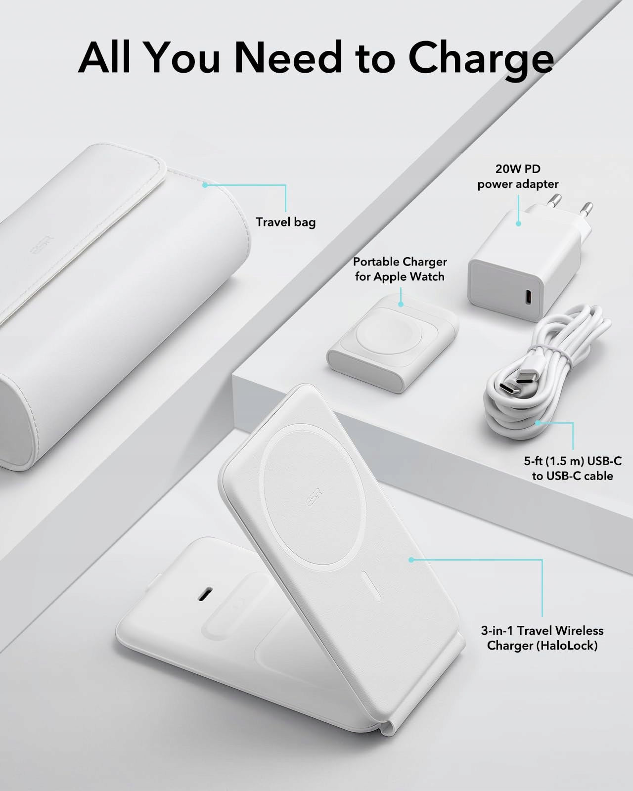 ESR Stacja Ładowania 3w1 Dla iPhone Apple Watch AirPods Biała — miniatura 9