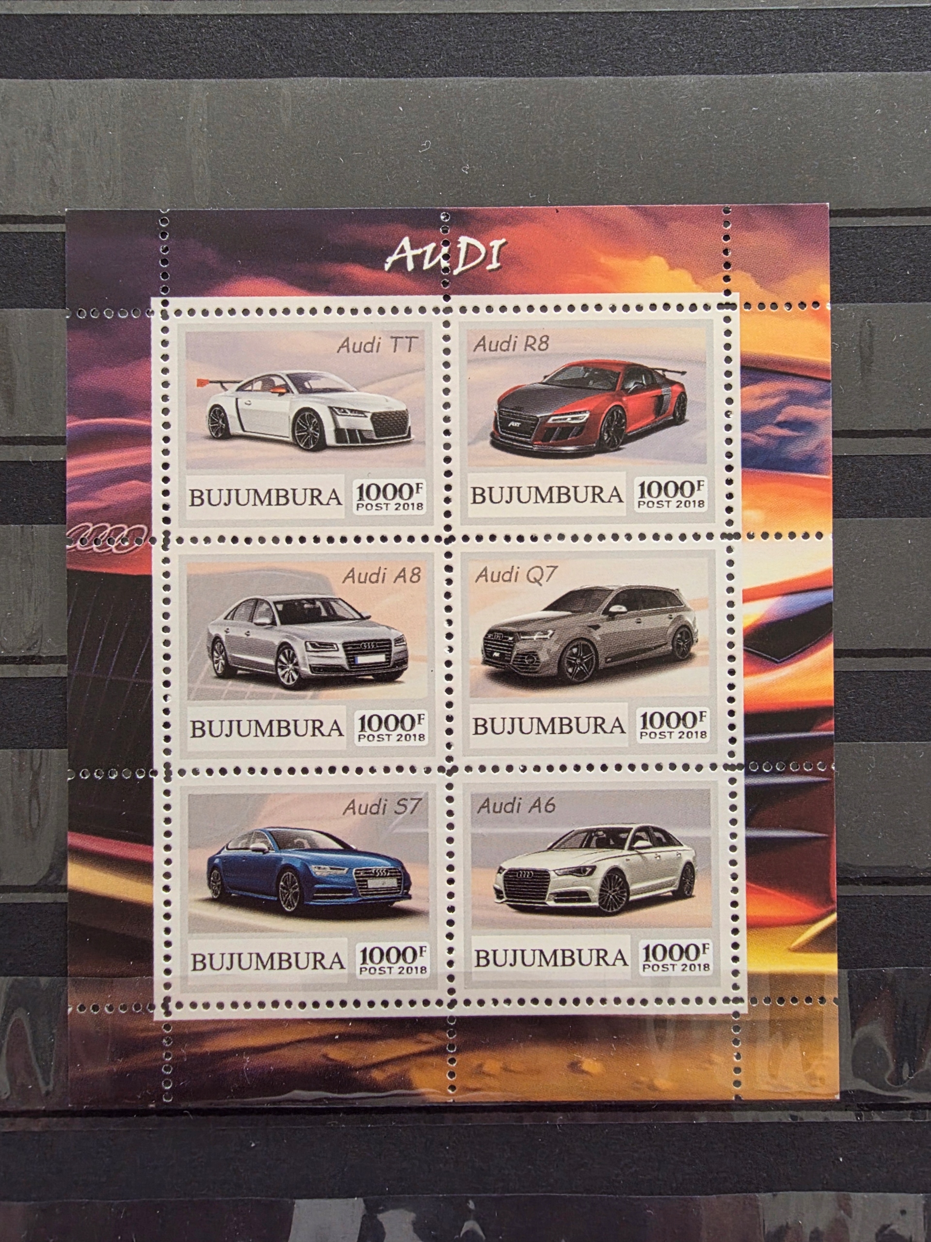 Znaczki Samochody Audi Burundi czysty. /P4