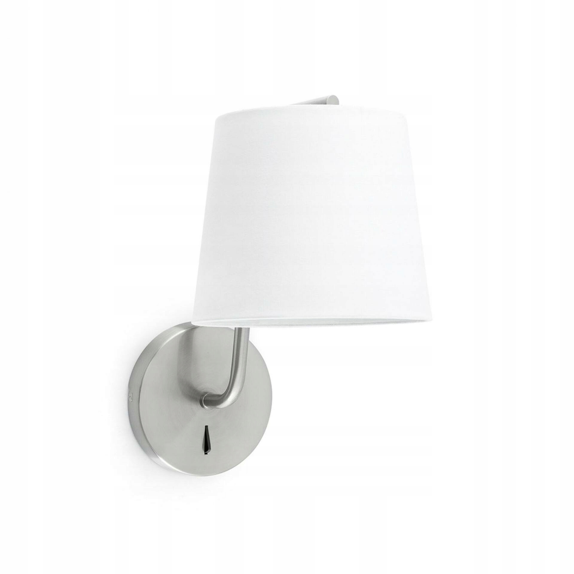 Nástenná lampa Faro Berni, saténový nikel, textilné tienidlo, E27, IP20