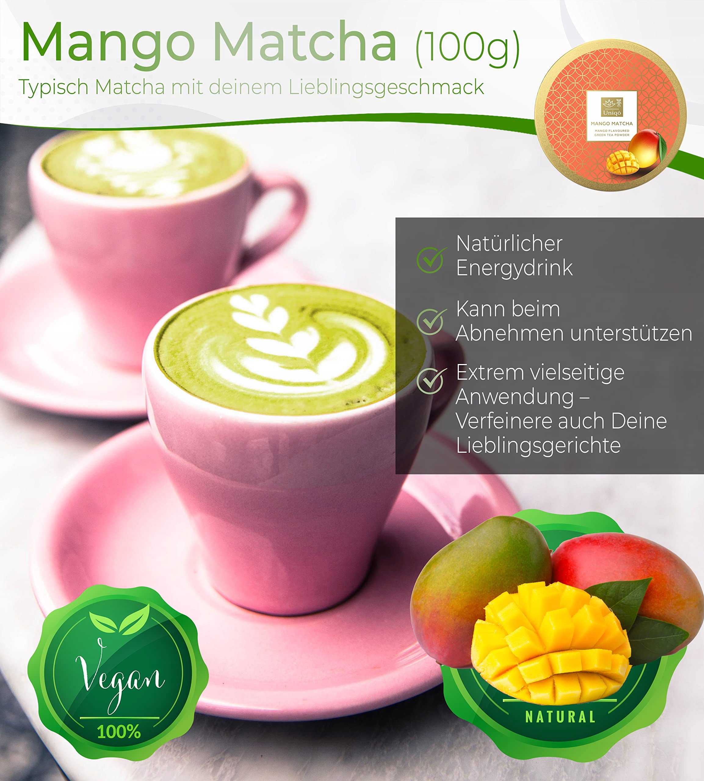 TEA UNIQO Mango Matcha Proszek Idealny Do Lodów Latte Shake'ów Gotowania — miniatura 2