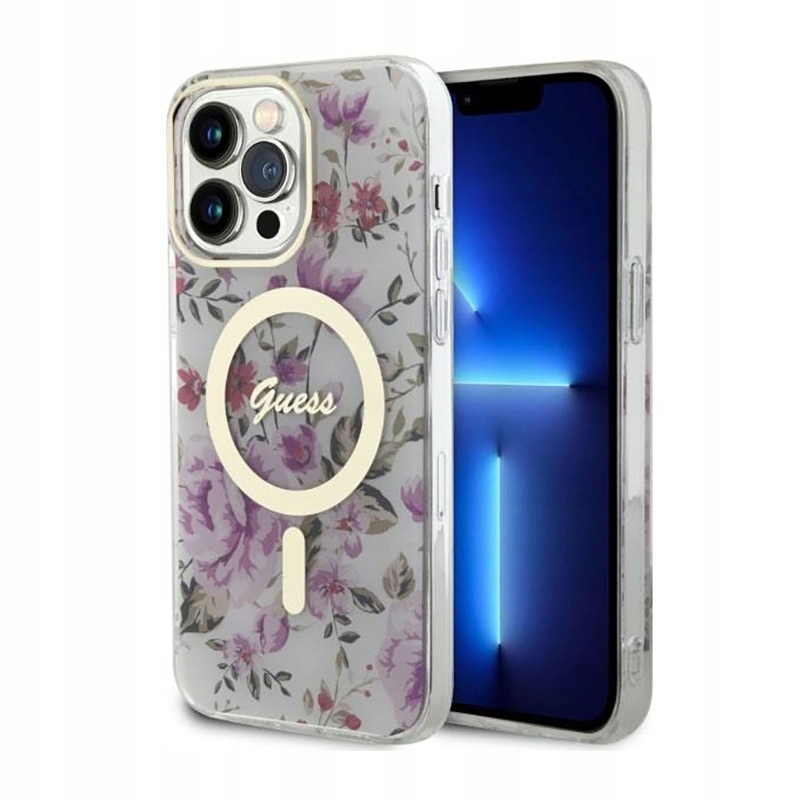 Guess Flower MagSafe – Pouzdro pro iPhone 14 Pro Max (Průhledný)