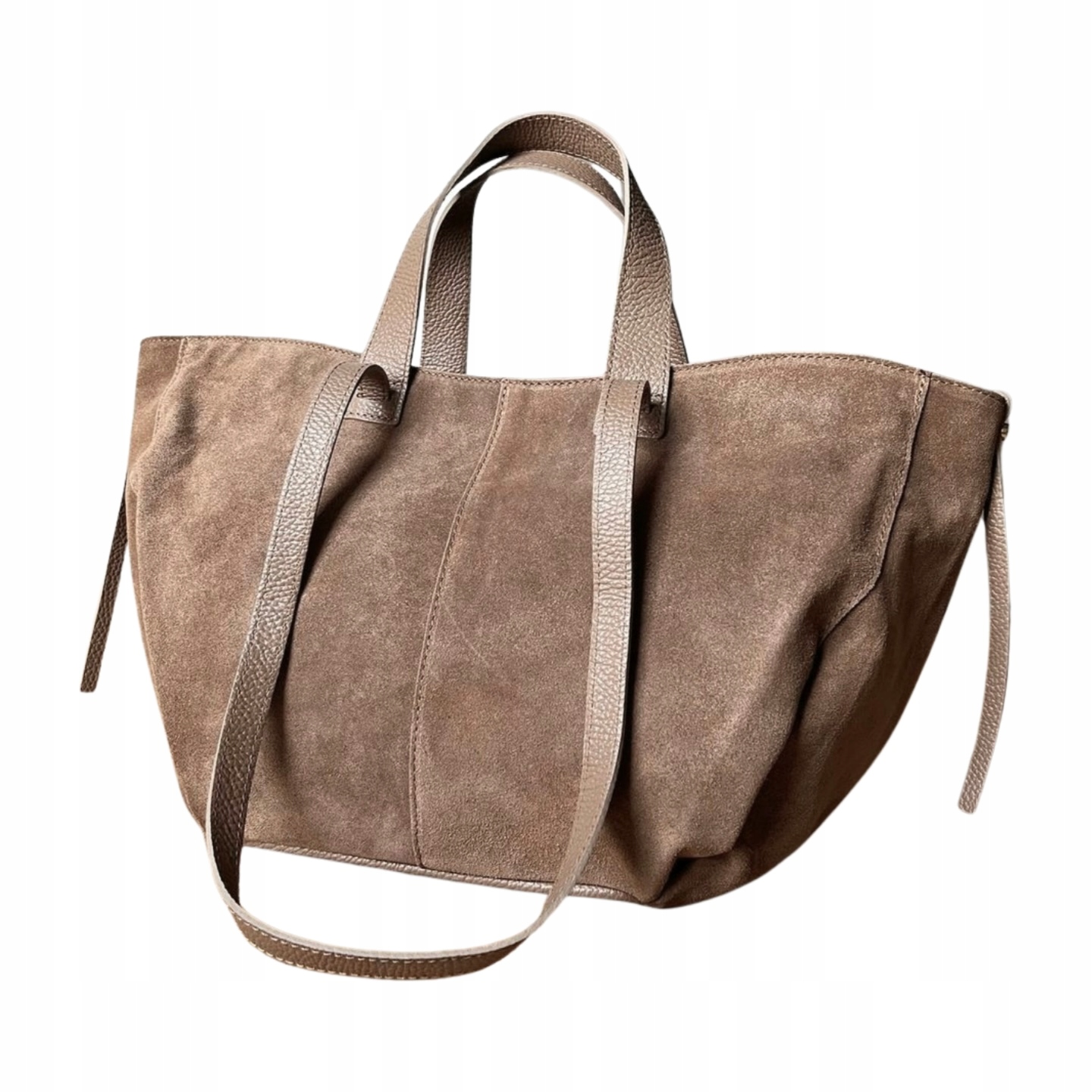 Taupe zamszowa torebka shopper fango cappuccino Zamsz Naturalny Vera Pelle