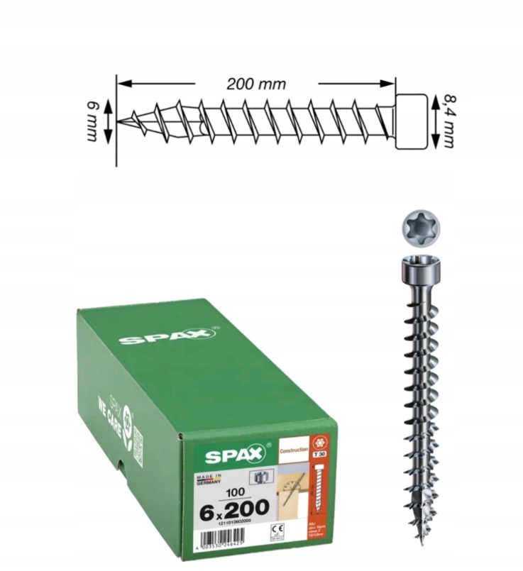 Skrutka do drevených konštrukcií Spax Wirox 6 x 200 100 ks