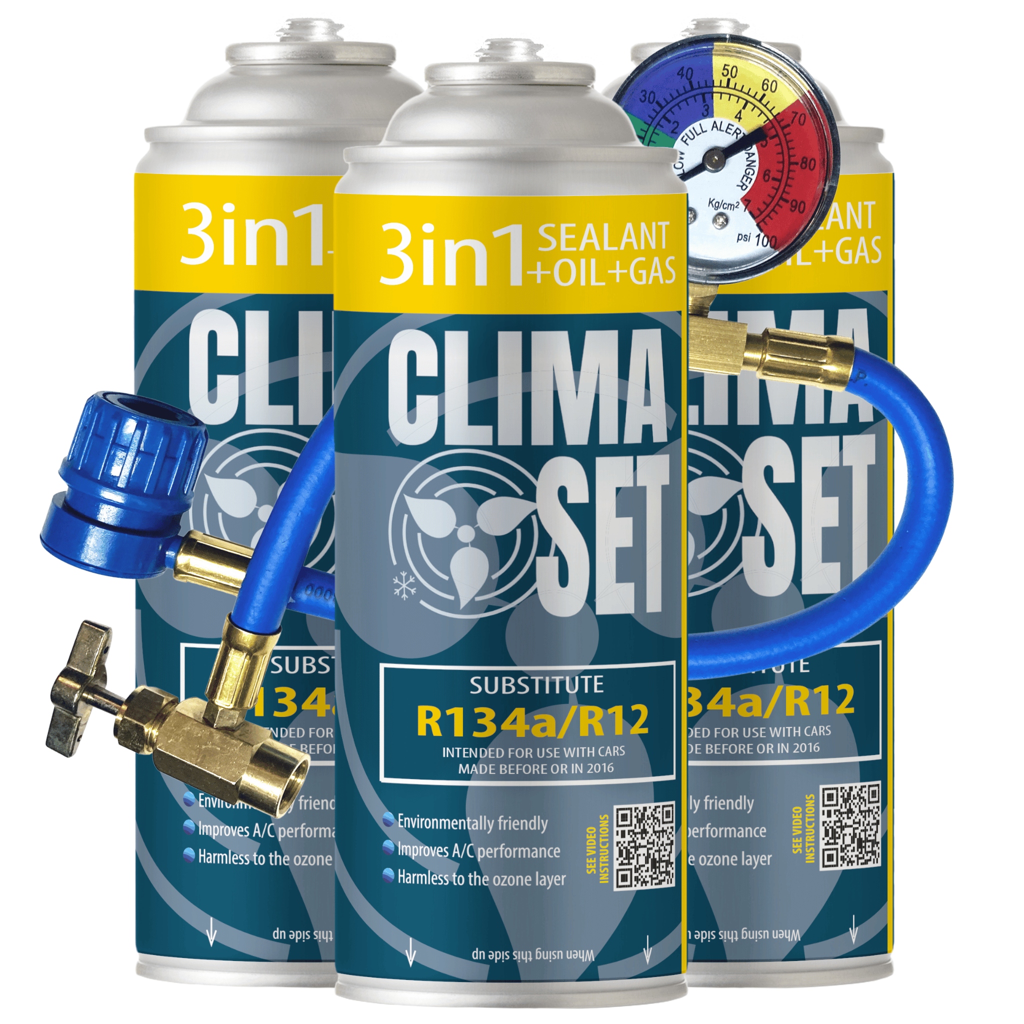Sada pro plnění klimatizace 3v1 R134a x3, plyn, olejový tmel
