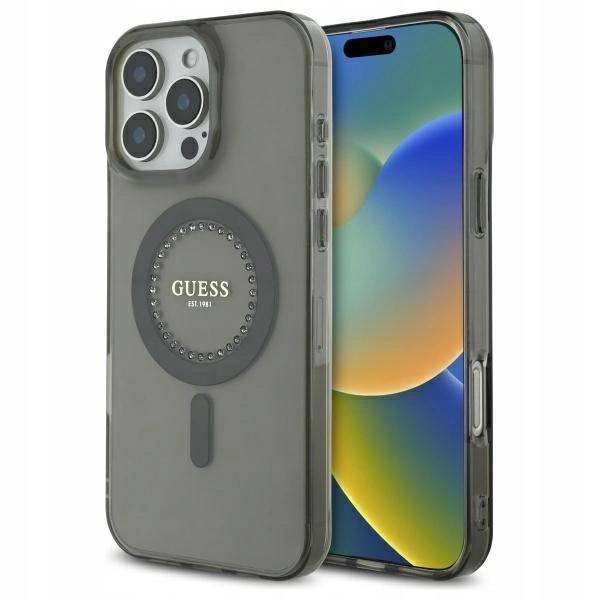 Pouzdro Guess Iml Rhinestones pro Magsafe na iPhone 16 Pro černé