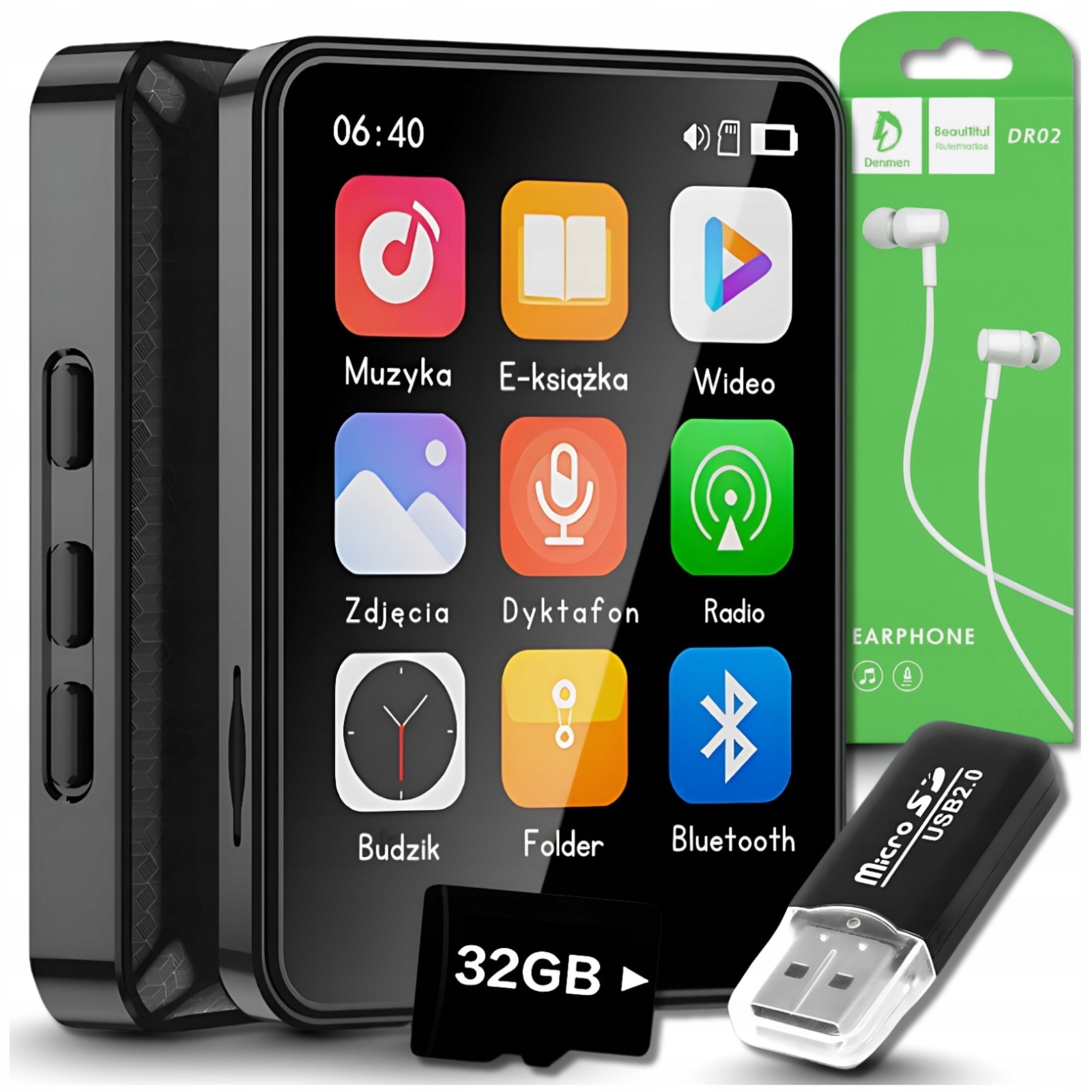 MP3 Přehrávač MP4 32GB Bluetooth Reproduktor Pl Menu Rádio Diktafon Sluchátka