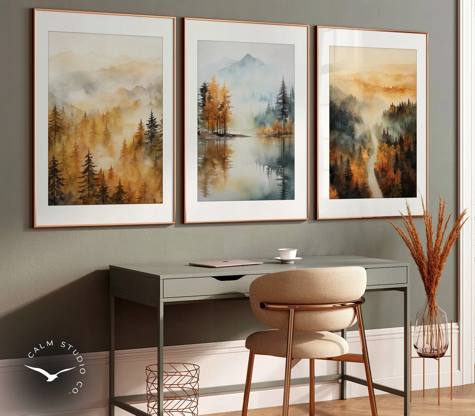 3 ks Sada plakátů Les jezero hory Různé Vzory 50x70 cm Fine Art Print