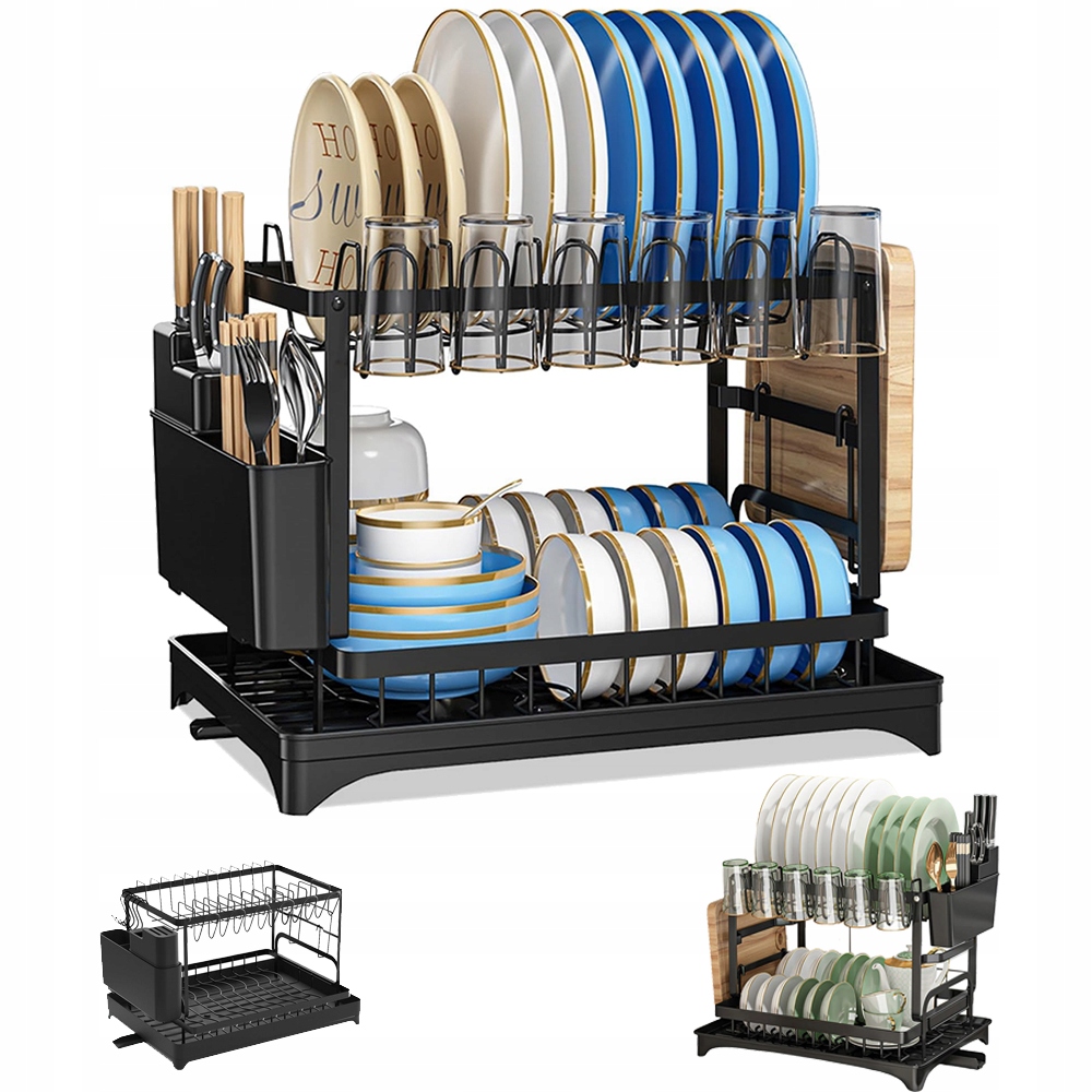 Dvouúrovňová Sušička Na Nádobí Odkapávač Talíře Příbory Odolné 42 CM