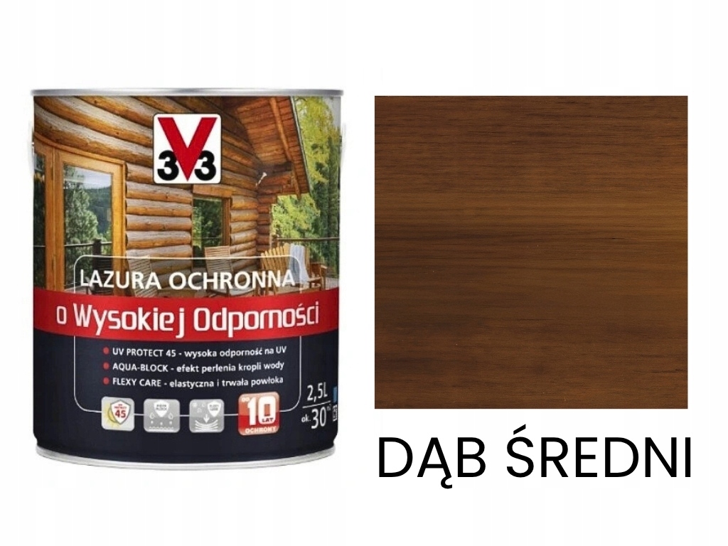 V33 Ochranná lazura s vysokou odolností Dub střední 2,5 l