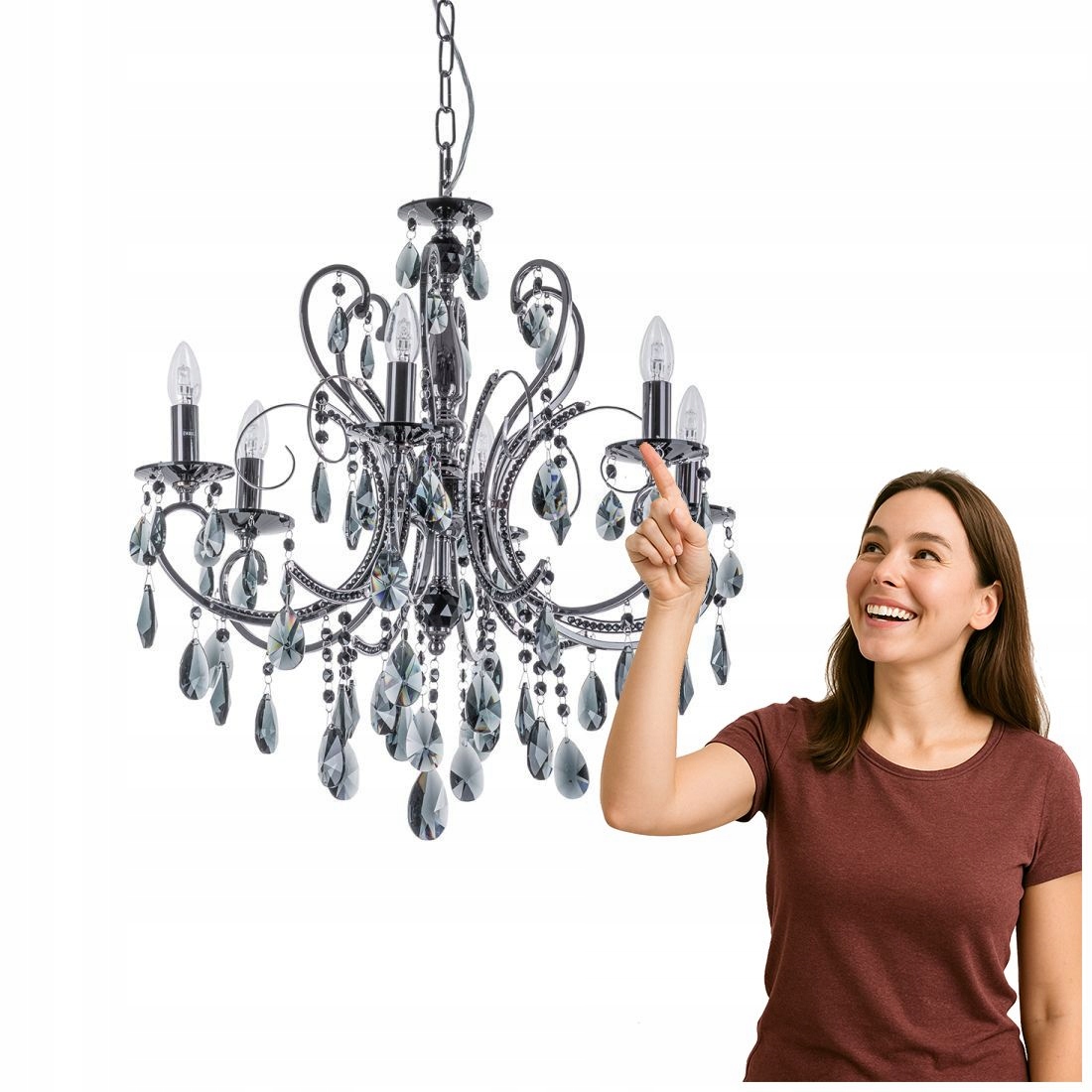 Závesná lampa Barocco Glamour čierna 6xE14 Italux