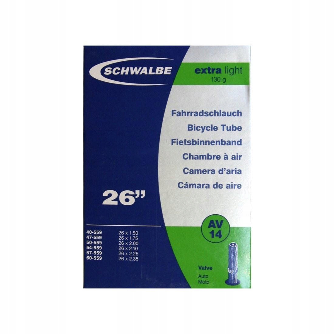 

Schwalbe AV14 Dętka 26 Extra Light 130g Av 40mm