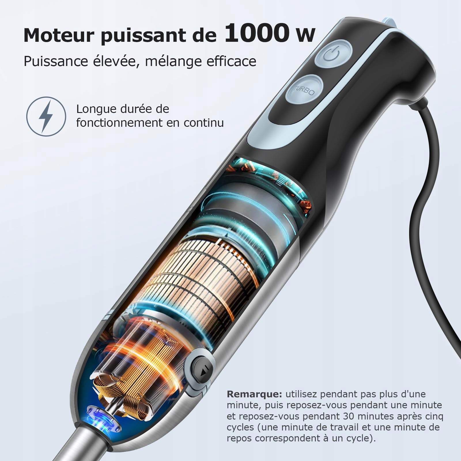 FRESKO Blender Ręczny 1000W Stalowy 12 Prędkości Turbo Kubek 700ml — miniatura 2