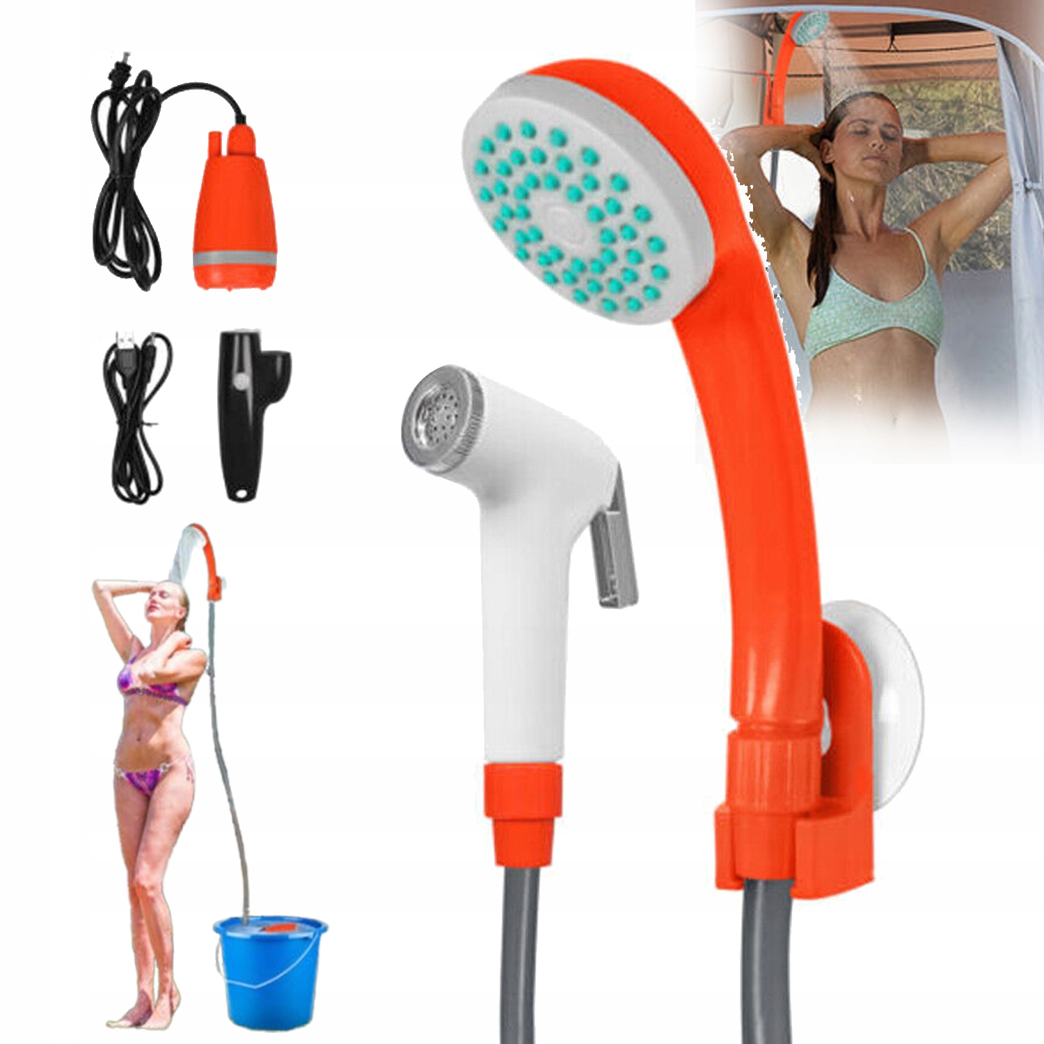 Prysznic Turystyczny Kempingowy Polowy Pompka Usb Na Wyprawy Wędkarstwo