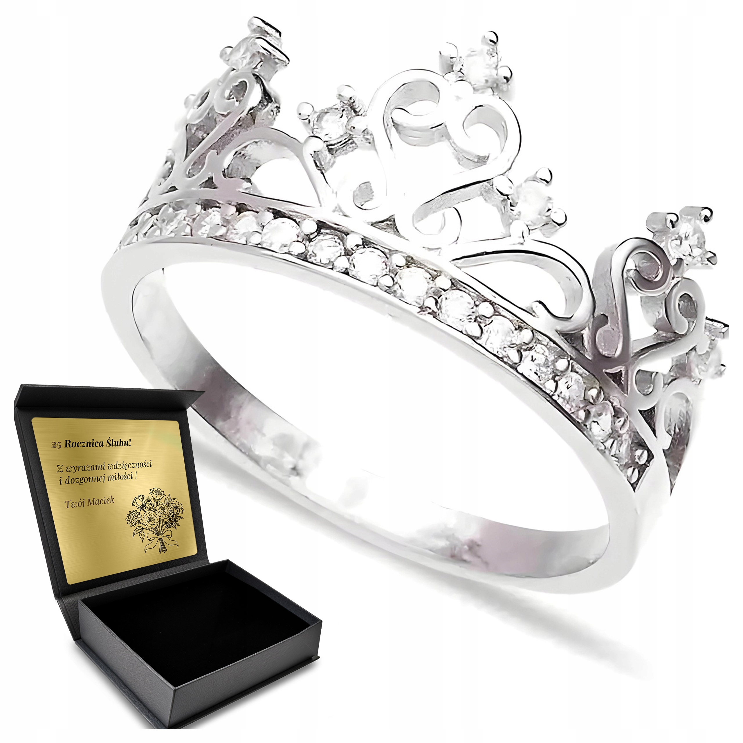 Prstýnek Stříbrný prsten Diadém Zirkony Šperky pro ženy Gravírování