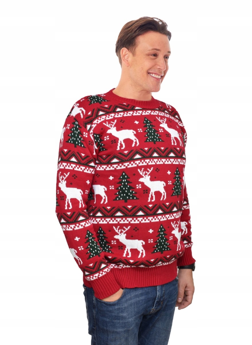 NORWESKI SWETER ŚWIĄTECZNY RENIFERY CZERWONY M Marka inna