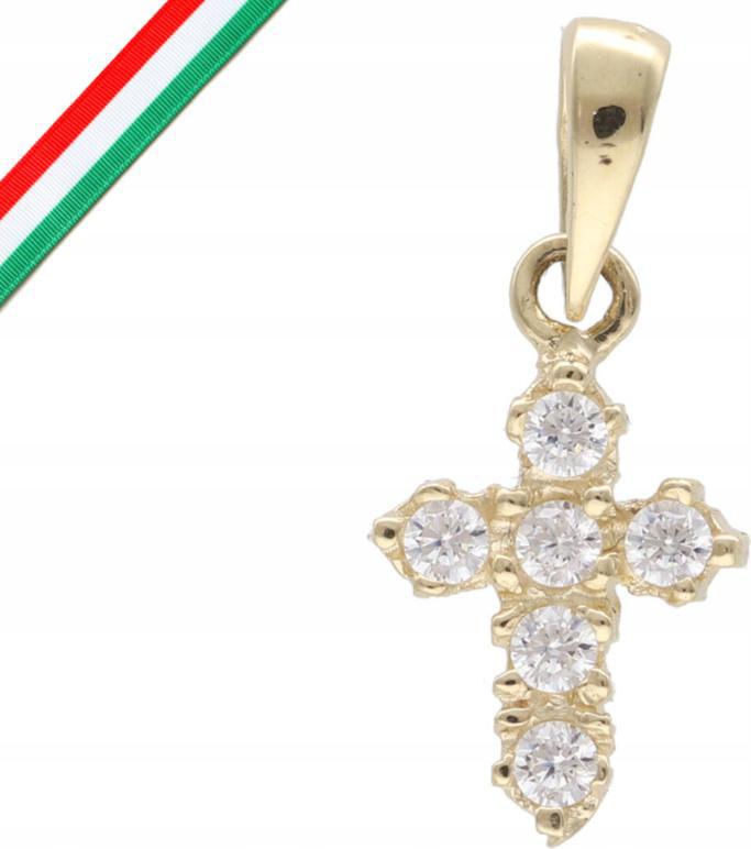 Zlatý přívěsek 585, malý křížek na řetízek se zirkony, křest, svaté přijímání