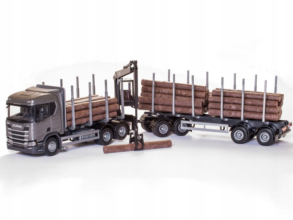 Emek 71603 Scania R450 6x4 přepravka dřeva šedá s kabinovým jeřábem a