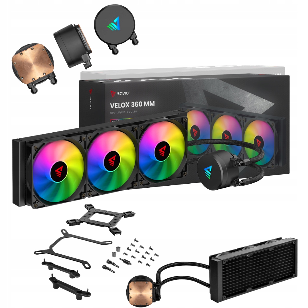 Vodní chlazení procesoru Savio Velox 360 mm 3 x 120 mm Tdp 300 W Pwm Argb