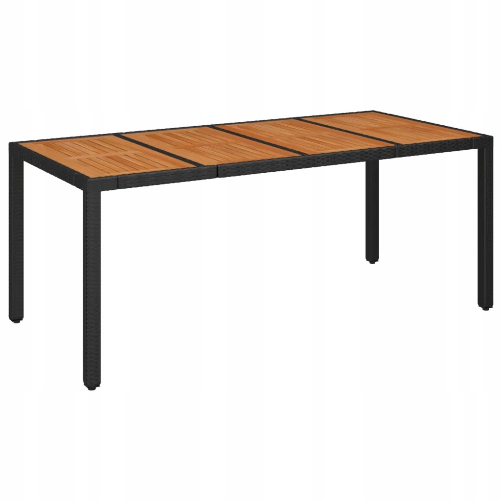 Zahradní stůl s dřevěnou deskou 190x90x75 cm, černý, Pe ratan