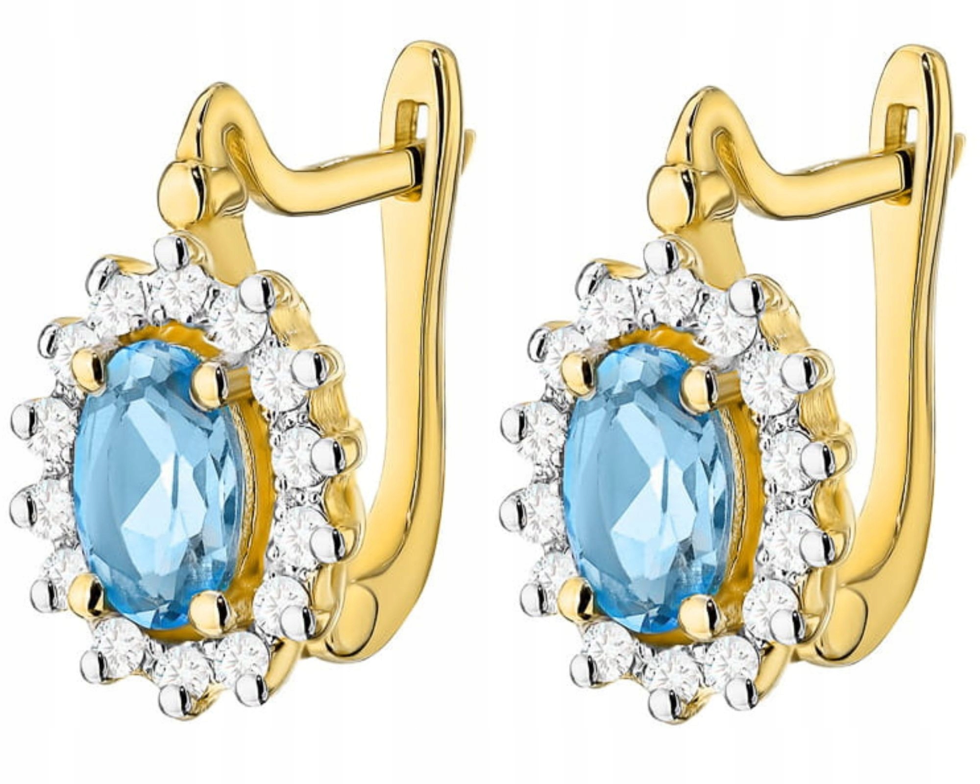 Zlaté Náušnice 585 S Brilianty A Přírodním Kamenem A Topazem Jako Dárek