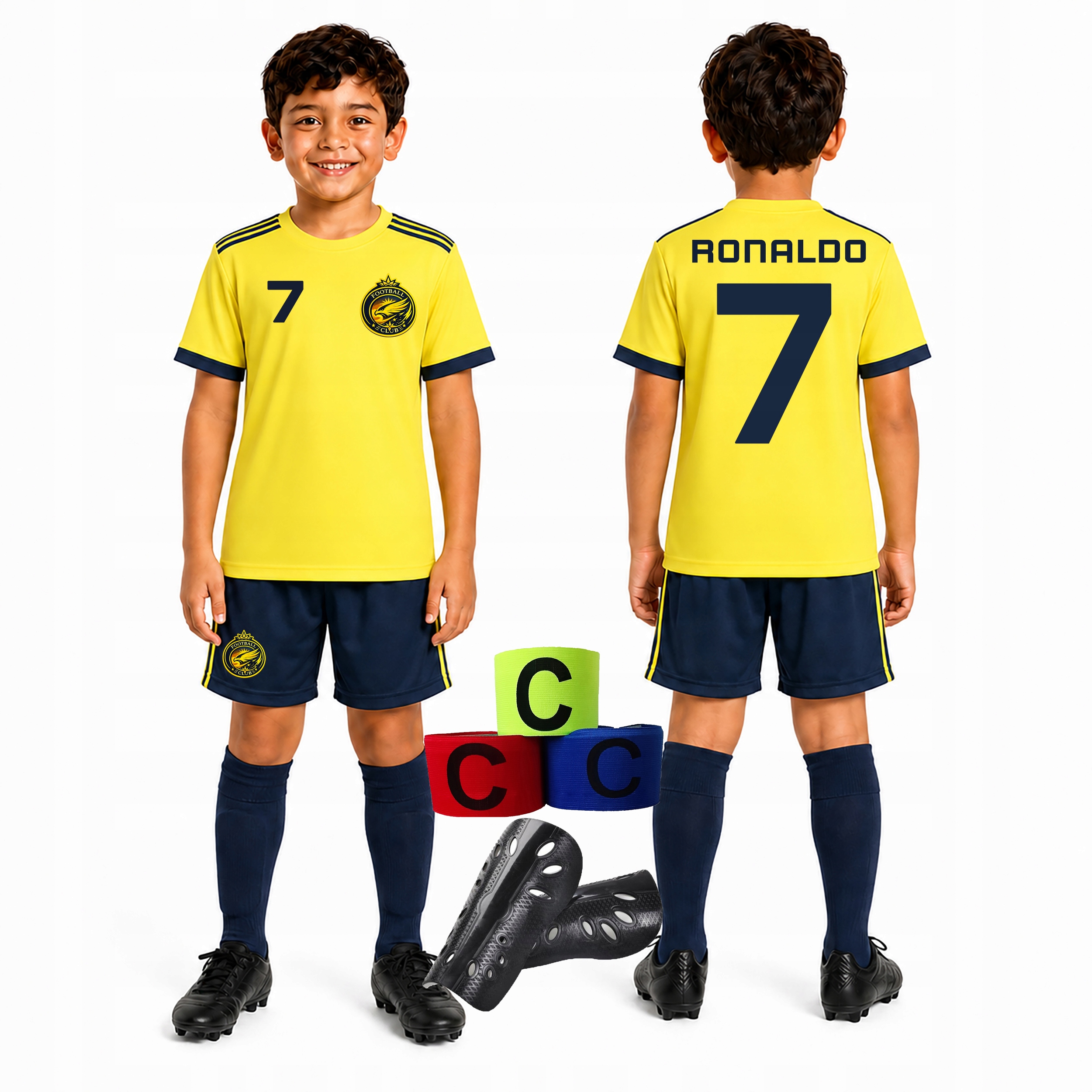strój piłkarski z napisem Ronaldo koszulka spodenki getry Oo 152