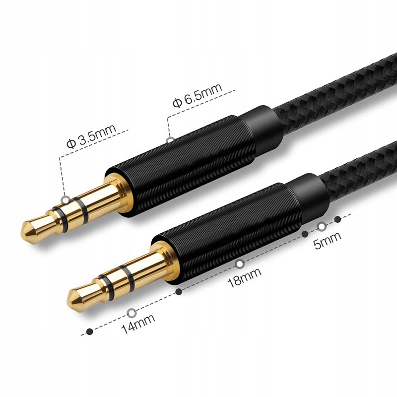 KABEL PRZEWÓD AUDIO MINI JACK 3,5MM AUX DŁUGI MOCNY WZMACNIANY NYLONOWY 1m Marka Raltek
