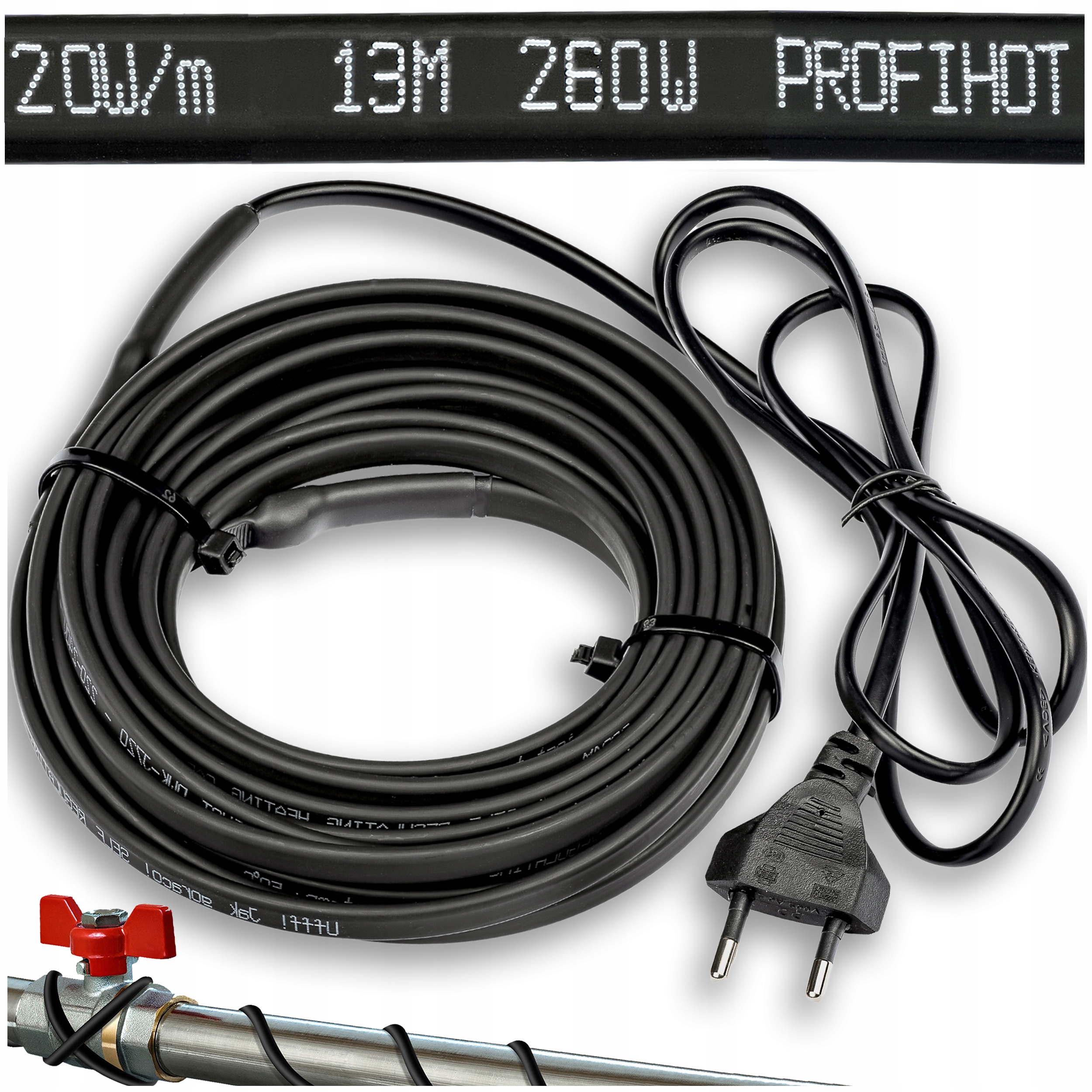 Topný Kabel samoregulační topný kabel se Zástrčkou 230 V 260 W 13 M