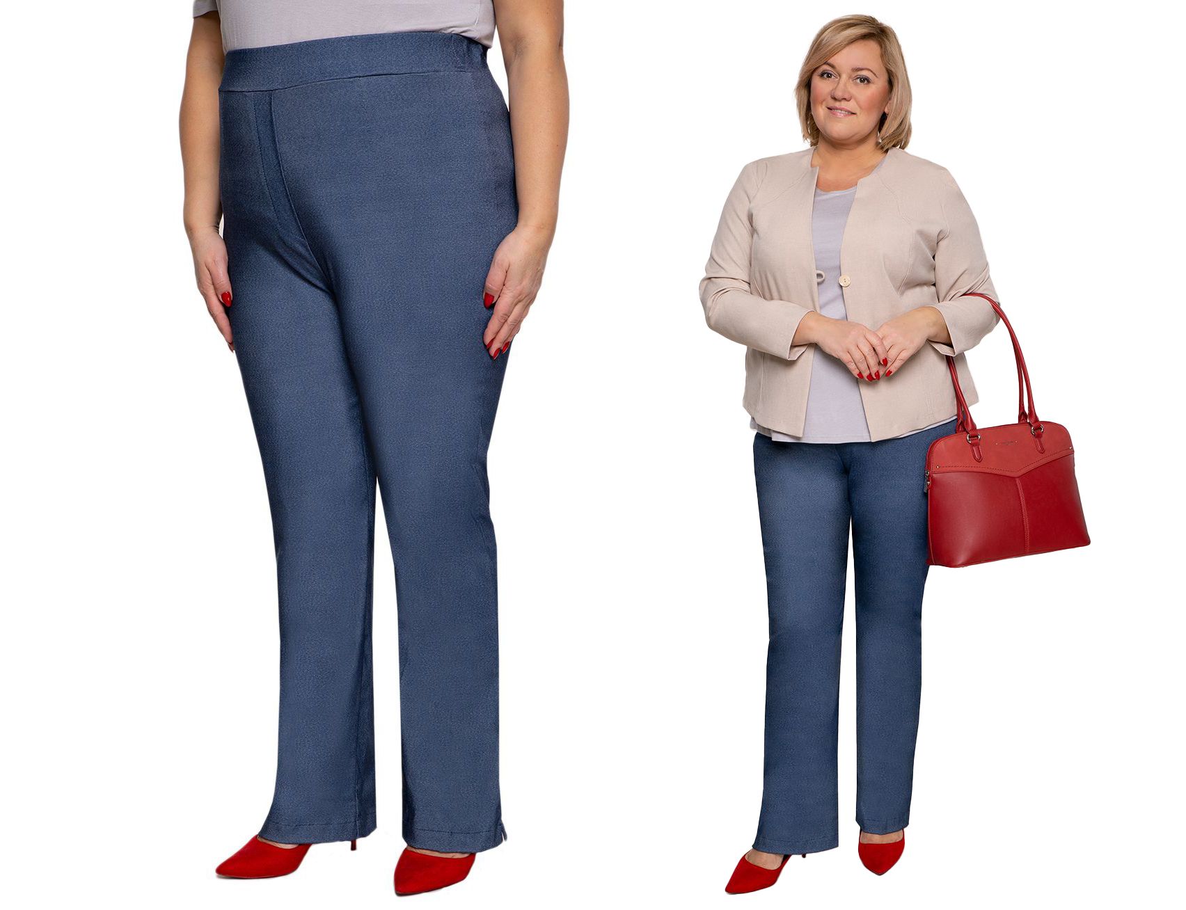 Jednoduché kalhoty s velmi vysokým pasem, džíny 64