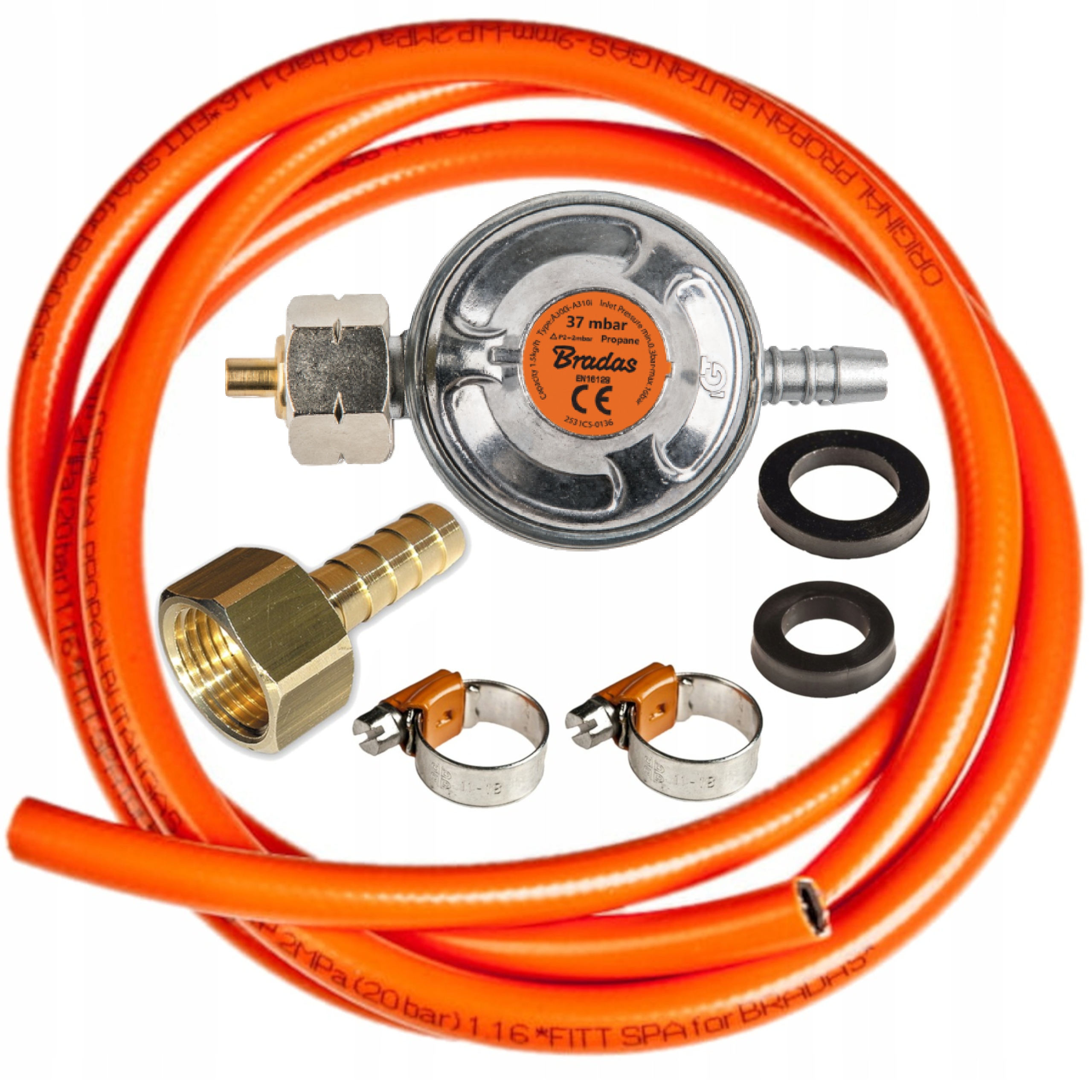 

Wąż Do GAZU-2m+REDUKTOR+OPASKIx2 nypel mosiądz