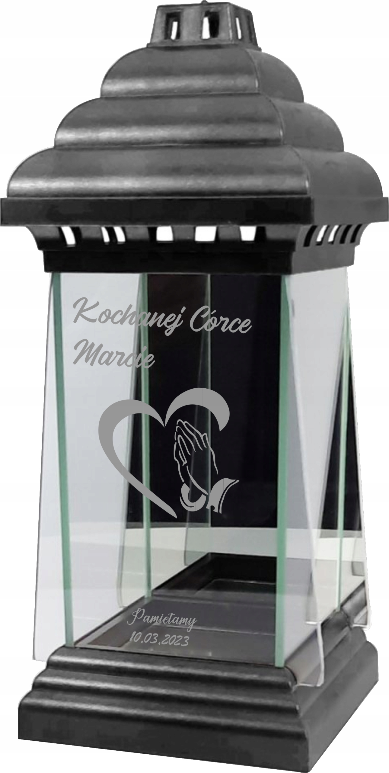 Hřbitovní Svíčka Lampion Kaplička s gravírováním věnováním nápis