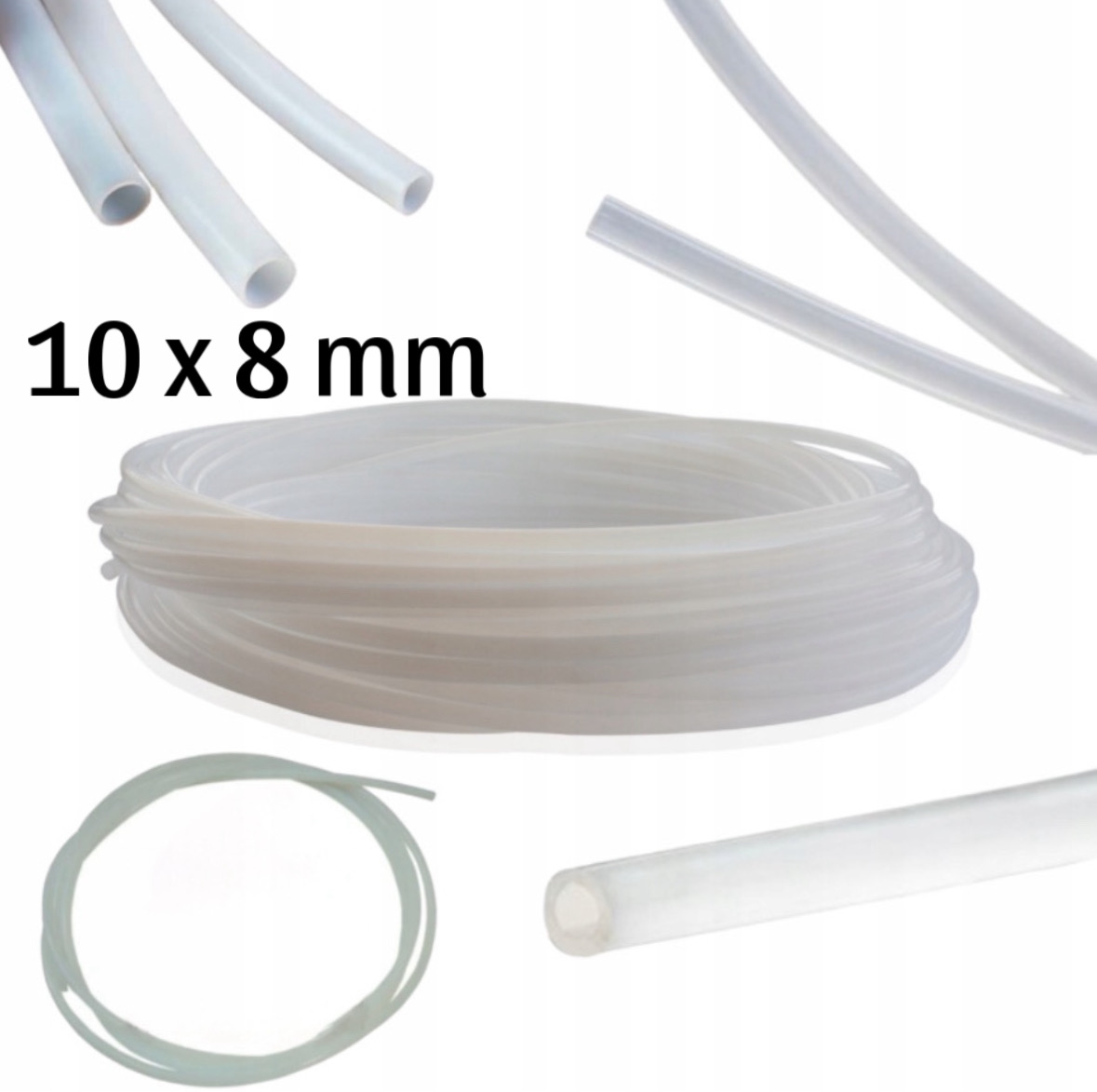 PRZEWÓD WĄŻ RURKA TEFLONOWA BIAŁA TERMOODPORNA OKRĄGŁA 10x8MM SOLIDNA ...
