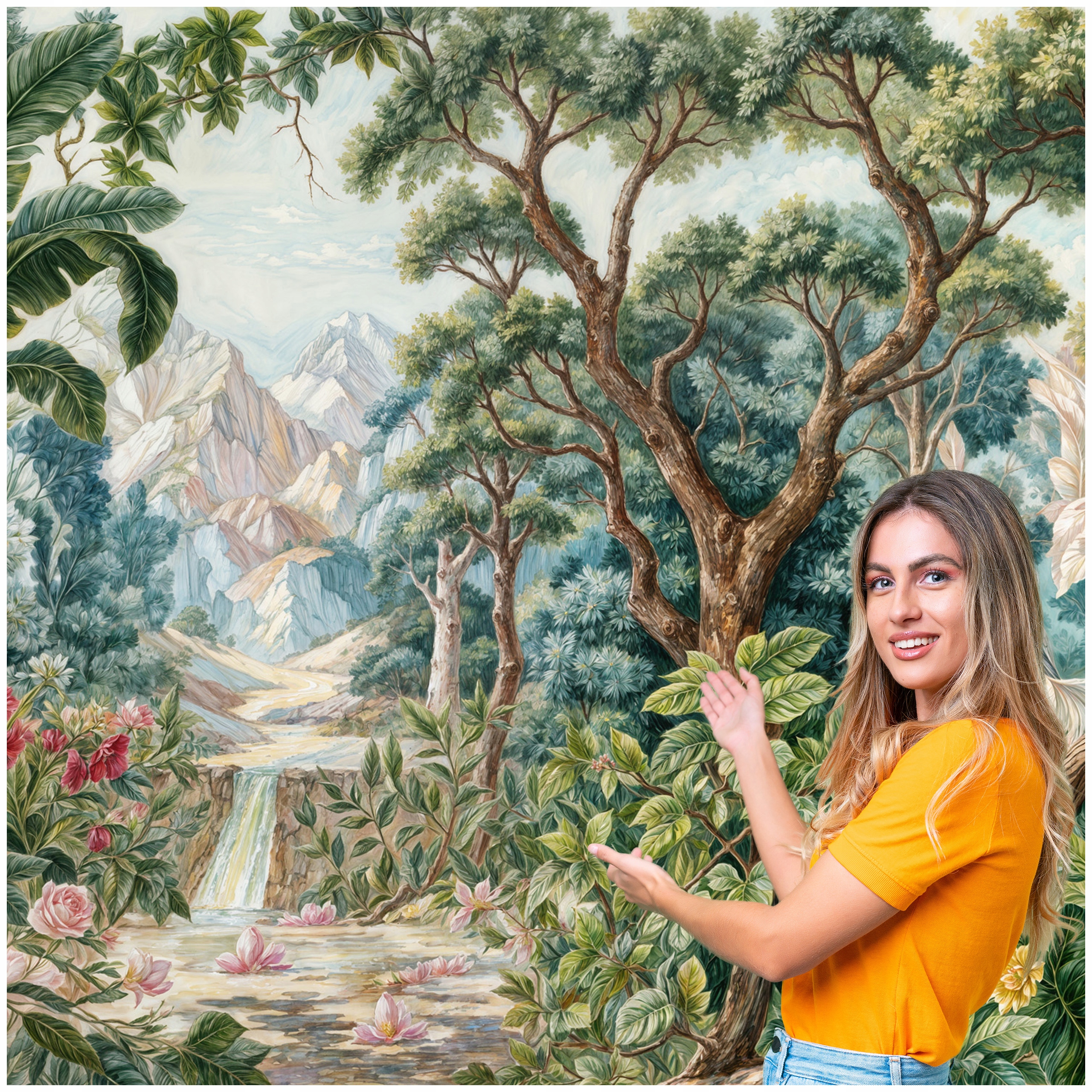 Fototapeta Les Stromy Listy Akvarel Příroda Vintage Boho 294x260 LDAV11W