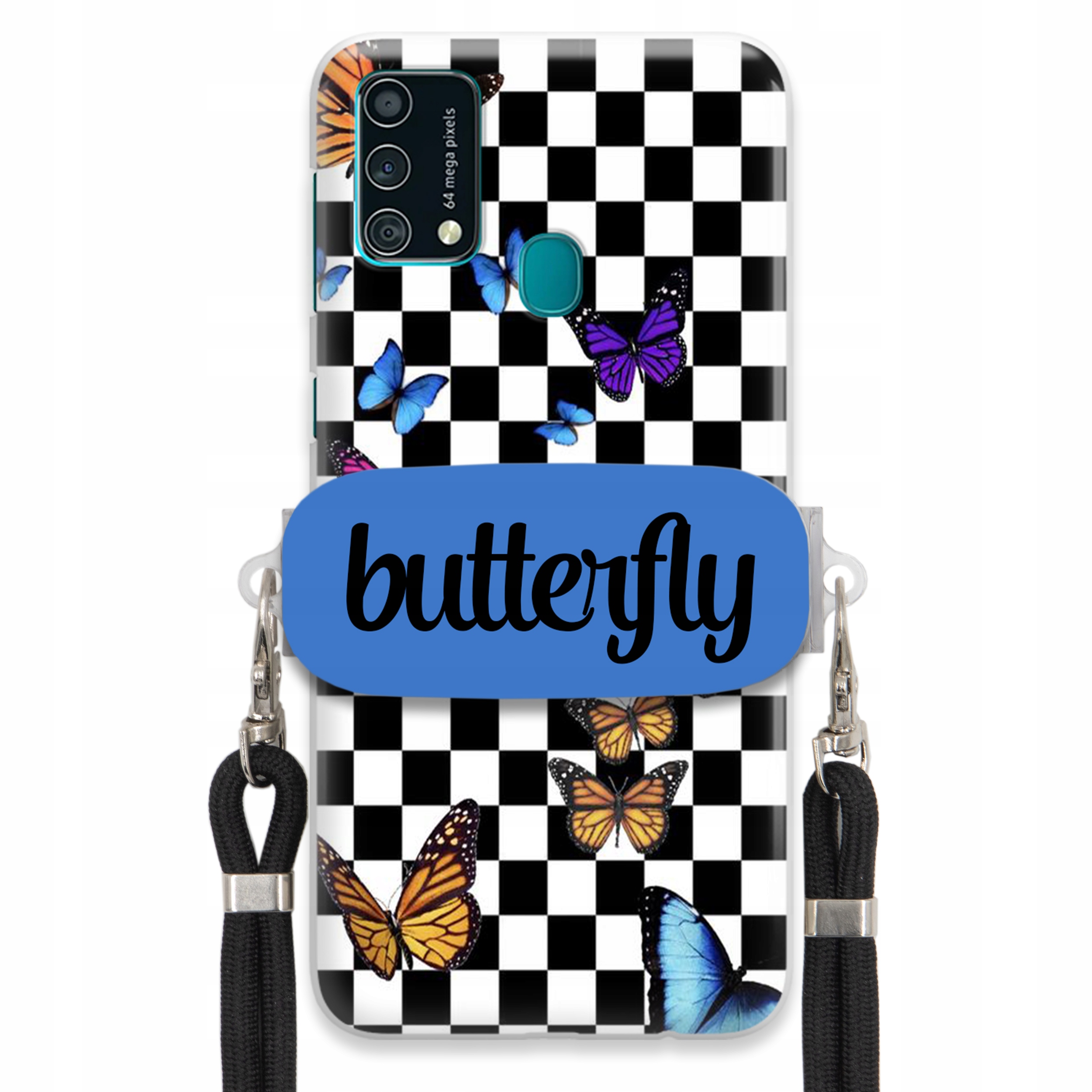 Puzdro Pre Samsung F41 Case, Obdĺžnikový Držiak, Čierne Vodítko, Butterfly, Motýle