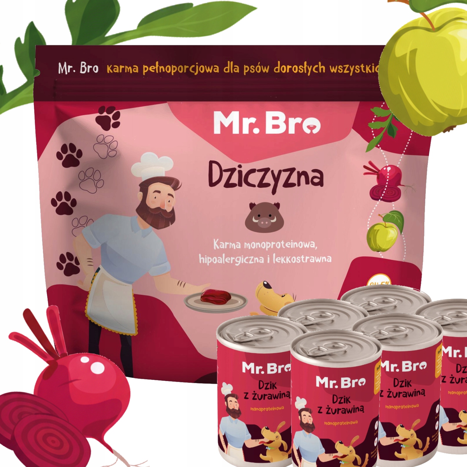 Sada Mr. Bro Monoproteinové suché a Vlhké Krmivo pro dospělé psy s divočinou