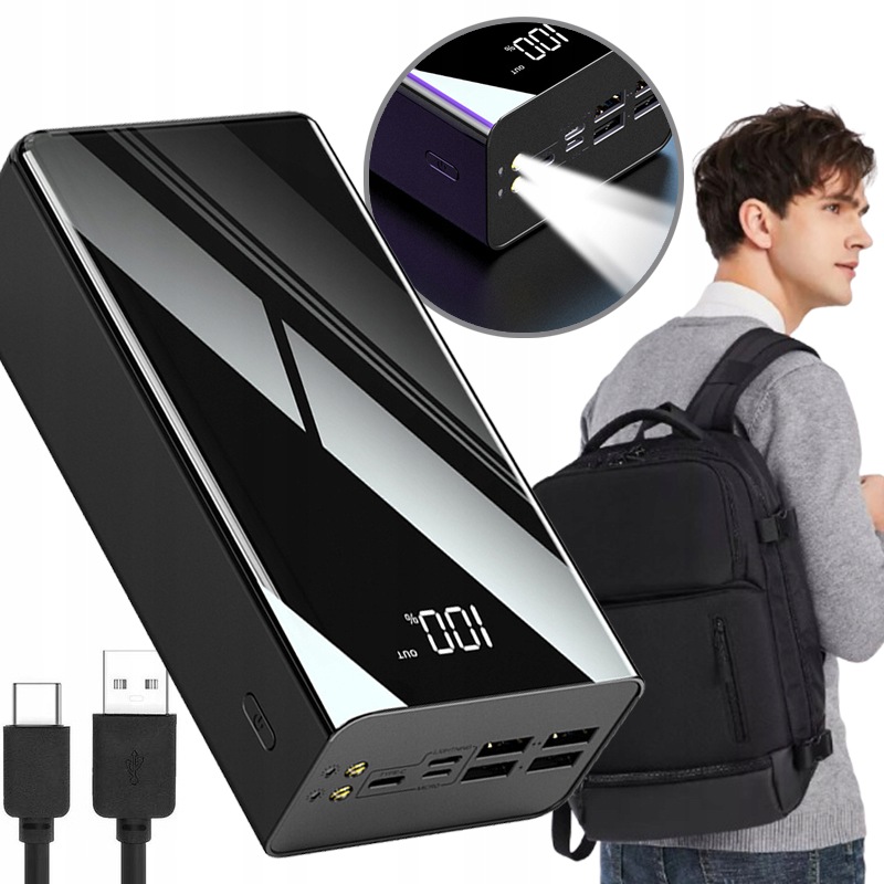 Powerbank o dużej 100000mAh wydajny Lustrzany Ekran Led Kolor Czarny