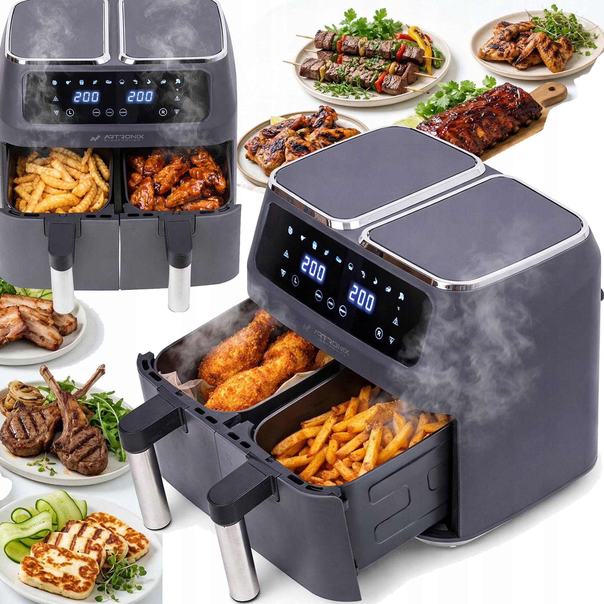 Dvojitá Beztuková Fritéza Airfryer 8 L 2800 W, Dvoukomorová Trouba