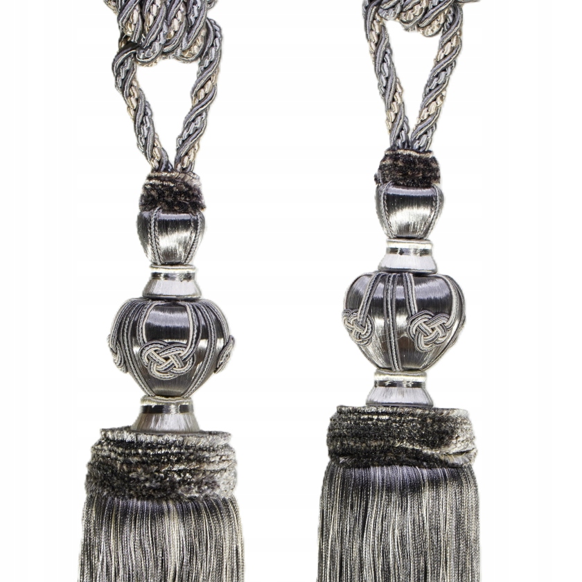 Chvost Premium ozdobný na záclony a závěsy, černo šedý s kožíškem, 60 cm