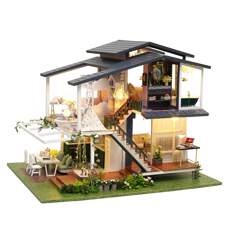 Miniaturowy domek Diy Willa Moneta: Kwiaty, Ogród, Malowanie, Łąka