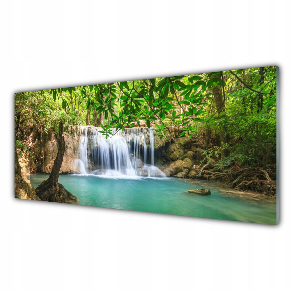 

Fotoobraz akryl 125x50 Wodospad Jezioro Las Natura