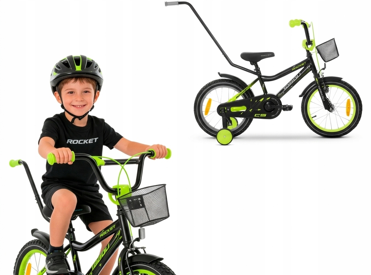 Rower Dziecięcy Rowerek 18 Cali Dla Chłopca Koszyk Prowadnik Koła Boczne