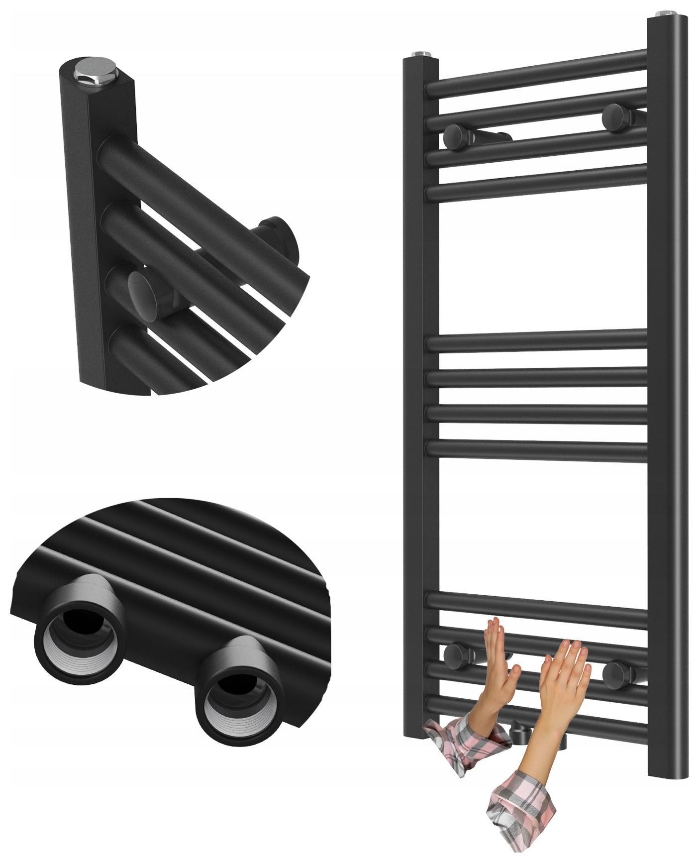 Kúpeľňový Ohrievač Kaloryfer Moderný Rebrík Čierny 80x40 cm Raven