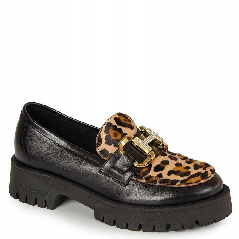 Chebello 4545 Černé Panterové Kožené Mokasíny S Ozdobou 36