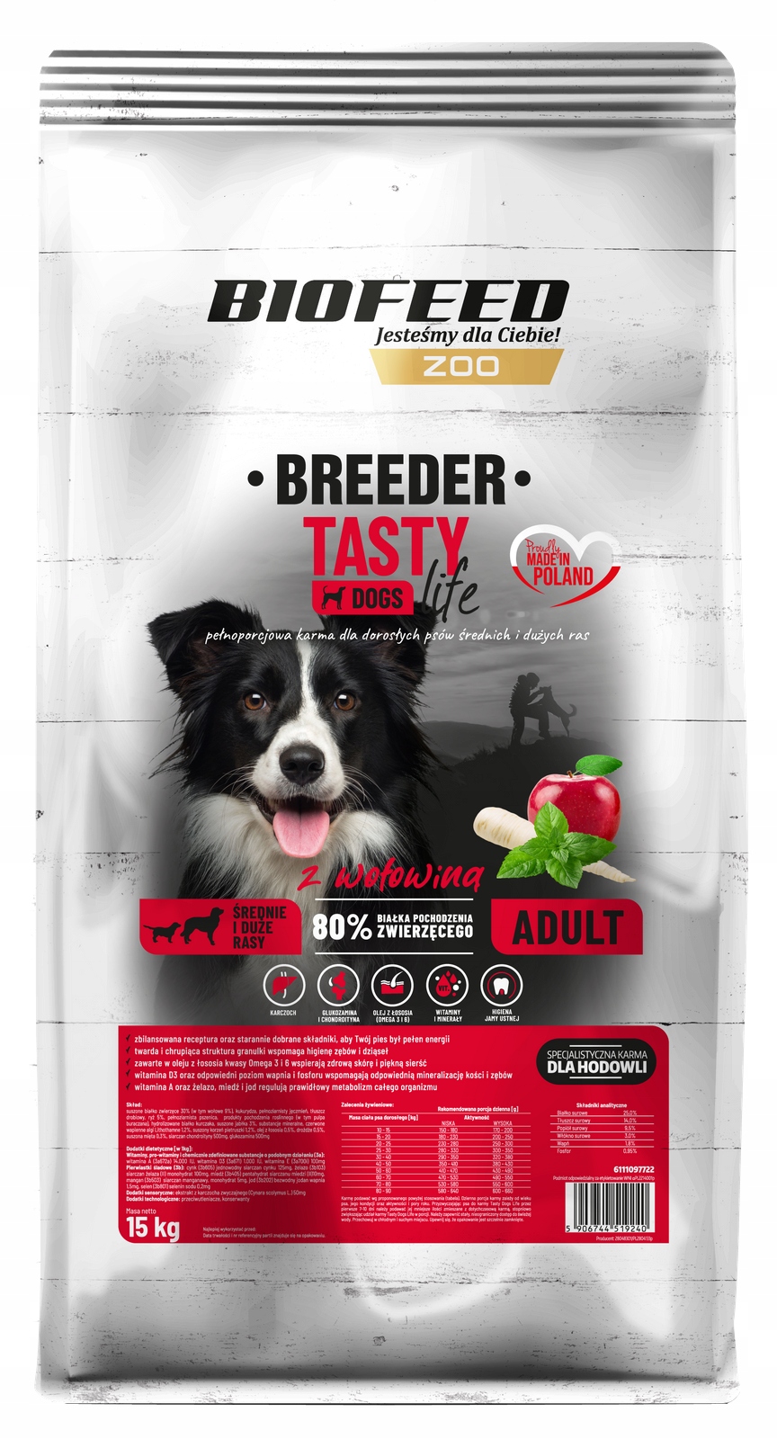 Sucha Karma Biofeed Adult Średnie i Duże rasy z Wołowiną 15 kg